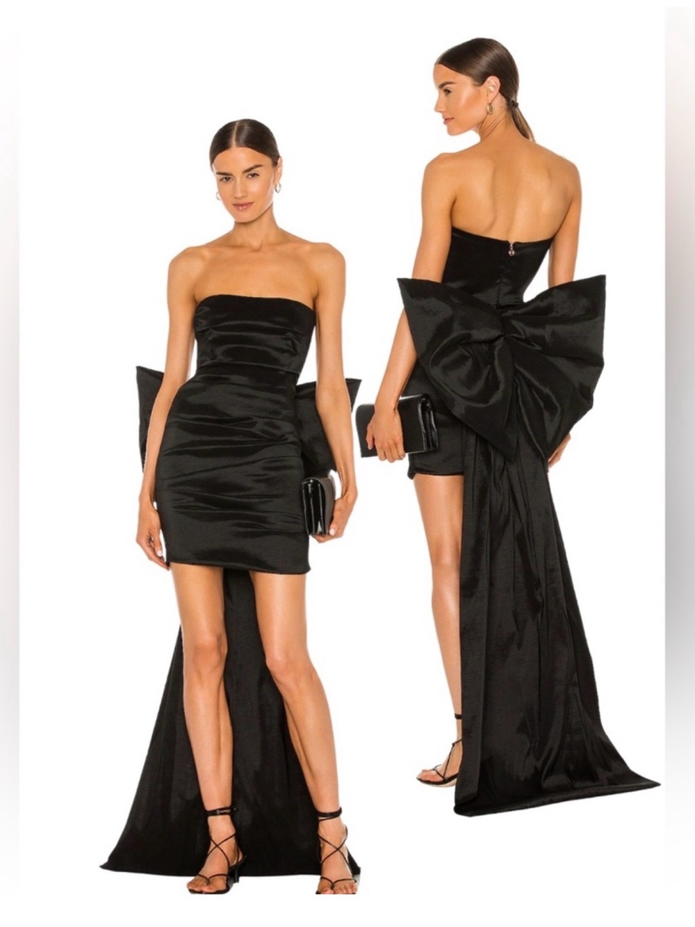 Nookie Black Strapless Satin Mini Dress with Oversized Back Bow and Train